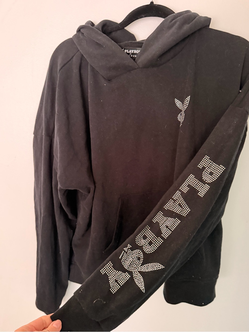 PLAYBOY Black Rhinestone Logo Crewneck Sweatshirt